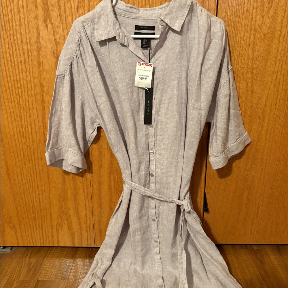Tahari Casual Light Gray Button-Up Dress